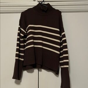 Veronica Beard Brown and Cream Striped Turtleneck Sweater